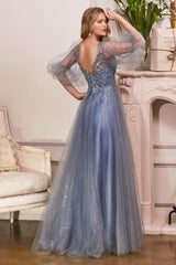 Cinderella Divine CD0182 Long Sleeve Mother of the Bride Long Tulle Dress