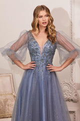 Cinderella Divine CD0182 Long Sleeve Mother of the Bride Long Tulle Dress