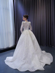 Long Sleeve Pearl Mermaid Wedding Dresses with Overskirt Train 222236