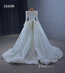 Long Sleeve Pearl Mermaid Wedding Dresses with Overskirt Train 222236