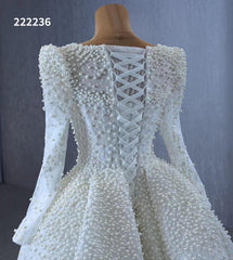 Long Sleeve Pearl Mermaid Wedding Dresses with Overskirt Train 222236