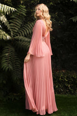 Cinderella Divine CD242 Long Sleeve Pleated Formal Prom Dress