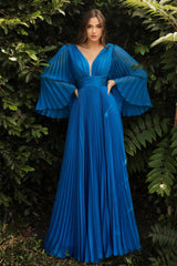 Cinderella Divine CD242 Long Sleeve Pleated Formal Prom Dress