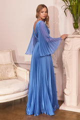 Cinderella Divine CD242 Long Sleeve Pleated Formal Prom Dress