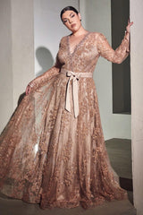 Cinderella Divine CD233C Long Sleeve Plus Size Evening Dress