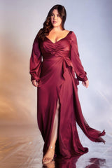 Cinderella Divine CD7478C Long Sleeve Plus Size Evening Gown