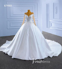 Long Sleeve Satin Ball Gown Wedding Dresses 67493