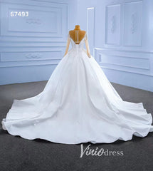 Long Sleeve Satin Ball Gown Wedding Dresses 67493