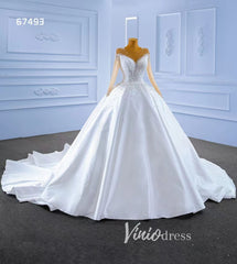 Long Sleeve Satin Ball Gown Wedding Dresses 67493