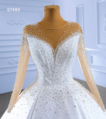 Long Sleeve Satin Ball Gown Wedding Dresses 67493