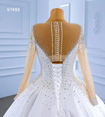 Long Sleeve Satin Ball Gown Wedding Dresses 67493