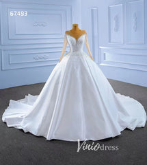 Long Sleeve Satin Ball Gown Wedding Dresses 67493