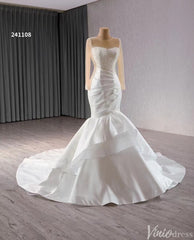 Long Sleeve Satin Mermaid Wedding Dresses Corset Back 241108