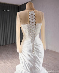 Long Sleeve Satin Mermaid Wedding Dresses Corset Back 241108