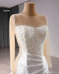 Long Sleeve Satin Mermaid Wedding Dresses Corset Back 241108