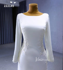Long Sleeve Satin Modern Wedding Dresses Lace Train 222145