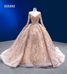 Long Sleeve Sequin Ball Gowns Rose Gold Wedding Dresses 222202