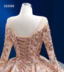 Long Sleeve Sequin Ball Gowns Rose Gold Wedding Dresses 222202