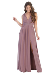 Long Sleeveless Formal Bridesmaids V Neck Dress