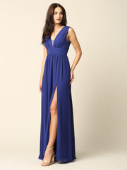 Long Sleeveless Formal Bridesmaids V Neck Dress