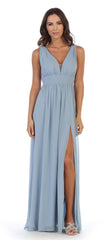 Long Sleeveless Formal Bridesmaids V Neck Dress