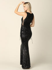 Long Sleeveless Formal Fitted Sequins Dress