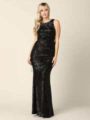 Long Sleeveless Formal Fitted Sequins Dress