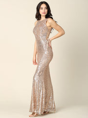 Long Sleeveless Formal Fitted Sequins Dress