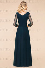 Long Sleeves Aline Bridesmaid Dress Ruffle Chiffon Beadings Wedding Guest Dress