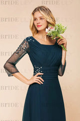 Long Sleeves Aline Bridesmaid Dress Ruffle Chiffon Beadings Wedding Guest Dress