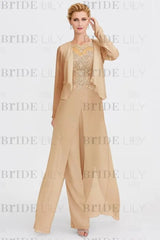 Long Sleeves Lace Appliques Chiffon Mother of Bride Dress Jumpsuit