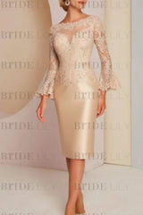 Long sleeves mermaid knee length Satin Mother of the bride dress