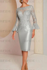 Long sleeves mermaid knee length Satin Mother of the bride dress
