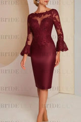 Long sleeves mermaid knee length Satin Mother of the bride dress