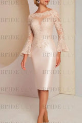 Long sleeves mermaid knee length Satin Mother of the bride dress