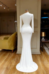 Long Sleeves Mermaid Prom Dress Satin Evening Dress White