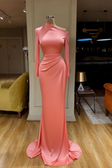Long Sleeves Mermaid Prom Dress Satin Evening Dress White