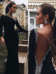 Long Sleeves One-Shoulder Beading Trumpet/Mermaid Prom Dress
