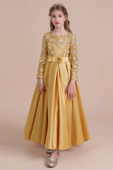 Long Sleeves Satin Flower Girl Dress for Ankle Length Look