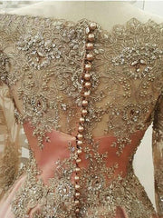 Long Sleeves Scoop Floor-Length With Applique Tulle Muslim Dresses