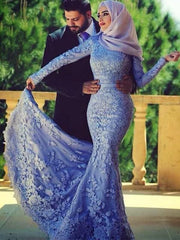Long Sleeves Scoop Sweep/Brush Train With Ruffles Lace Muslim Dresses