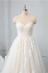 Lange lieverd Backless Appliques Lace Tule A-lijn trouwjurk