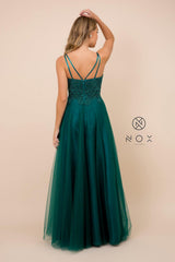 Long Tulle Embroidered Bodice Dress Prom Gown