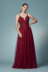 Long Tulle Embroidered Bodice Dress Prom Gown