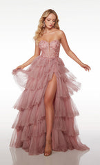 Sleeveless Black Tulle Prom Dress with Slit Gloves V-Neck Long Evening Dress