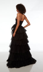 Sleeveless Black Tulle Prom Dress with Slit Gloves V-Neck Long Evening Dress