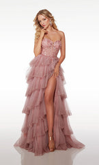Sleeveless Black Tulle Prom Dress with Slit Gloves V-Neck Long Evening Dress