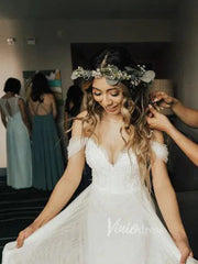 Long Tulle Simple Beach Wedding Dresses Off the Shoulder VW1135