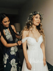 Long Tulle Simple Beach Wedding Dresses Off the Shoulder VW1135