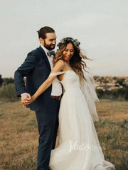 Long Tulle Simple Beach Wedding Dresses Off the Shoulder VW1135